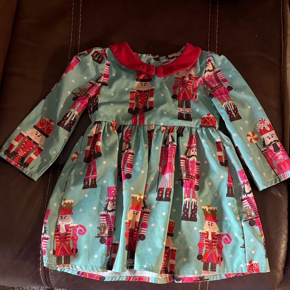 Nutcracker Print Dress with Red Collar